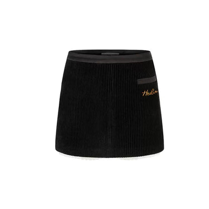 Herlian Embroidery Logo Corduroy Skirt Shorts Black