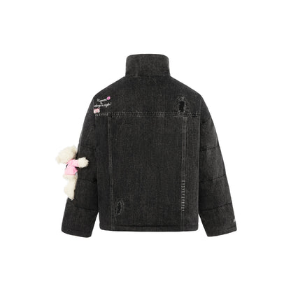 13De Marzo X Kuromi Bear Washed Denim Down Jacket Black