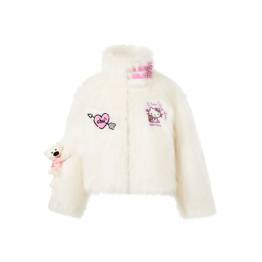 13De Marzo X Hello Kitty Bear Artificial Mink Coat White