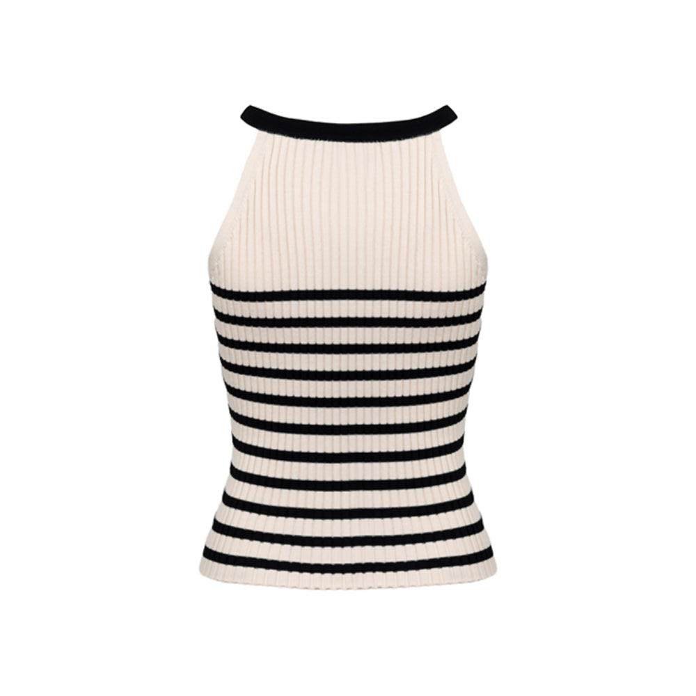 Ann Andelman Halter Neck Striped Knit Vest Top