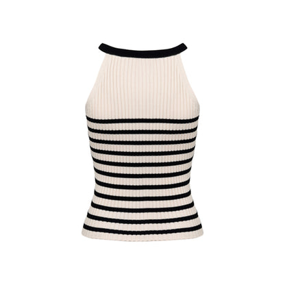 Ann Andelman Halter Neck Striped Knit Vest Top