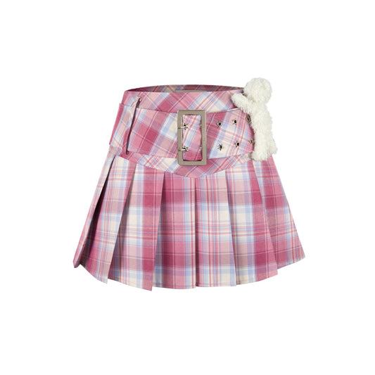 13De Marzo Low Belt Plaid Skirt Pink