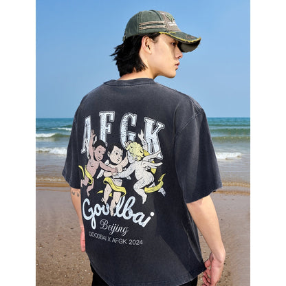 AFGK X GoodBai Printed Three Angels T-Shirt Black