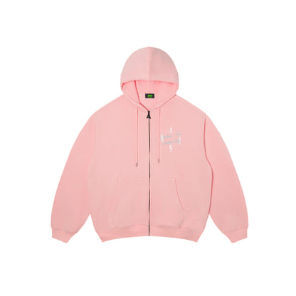 AFGK Basic Embroidery Logo Zip Up Hoodie Pink