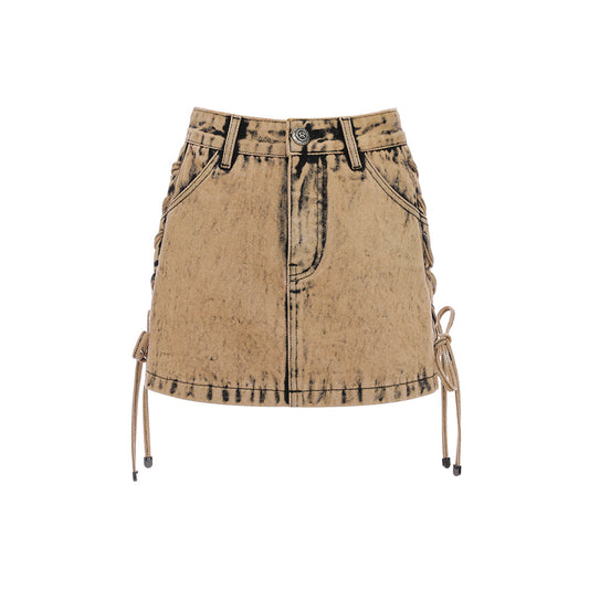 Rocha Roma Wasteland Punk Tie Washed Denim Skirt