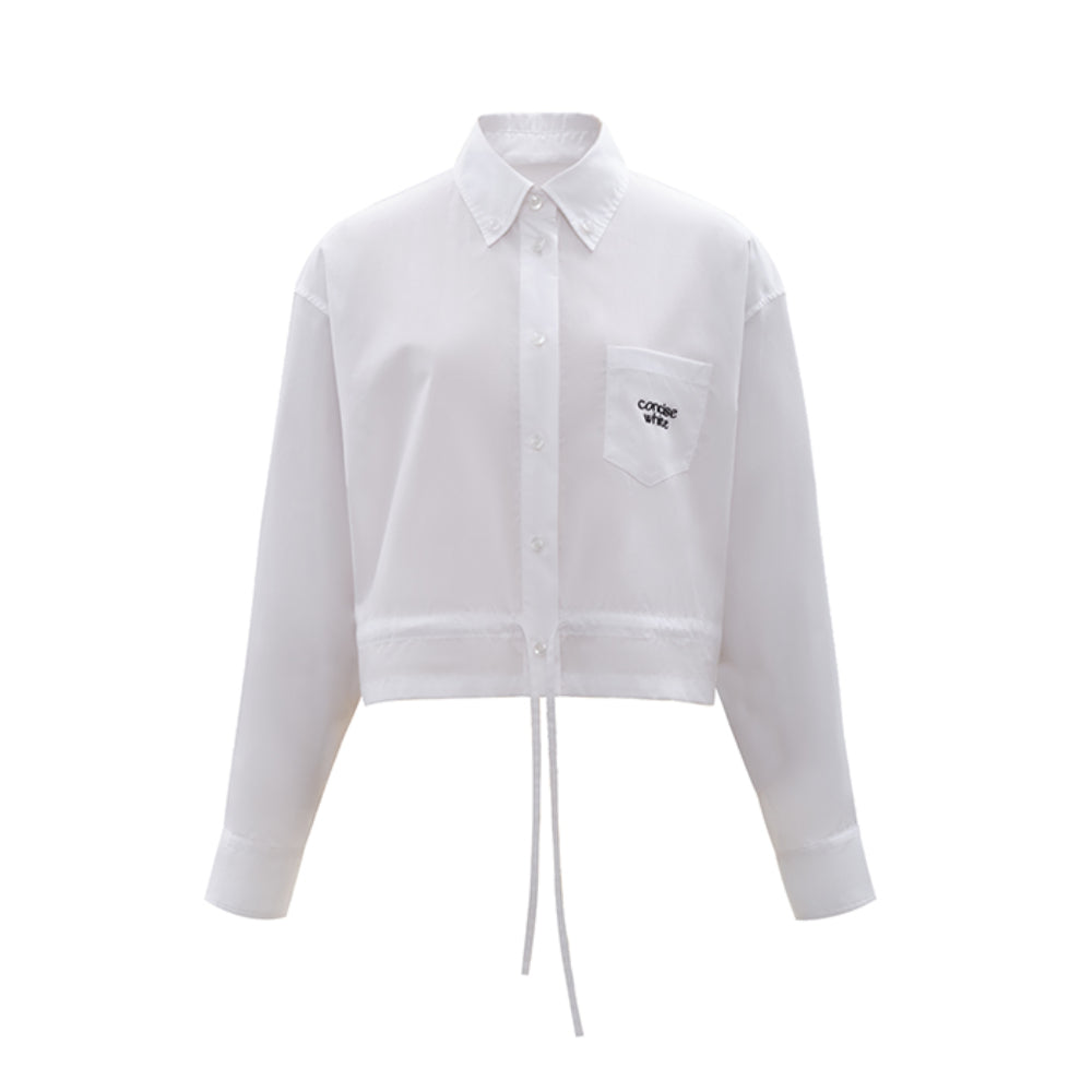 Concise-White Waistband Embroidery Logo Shirt White