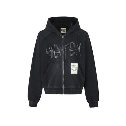 Aventen Pin Memo Zip Up Washed Hoodie