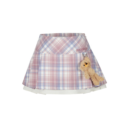 13De Marzo Plaid Low Waist Pleated Skirt Pink