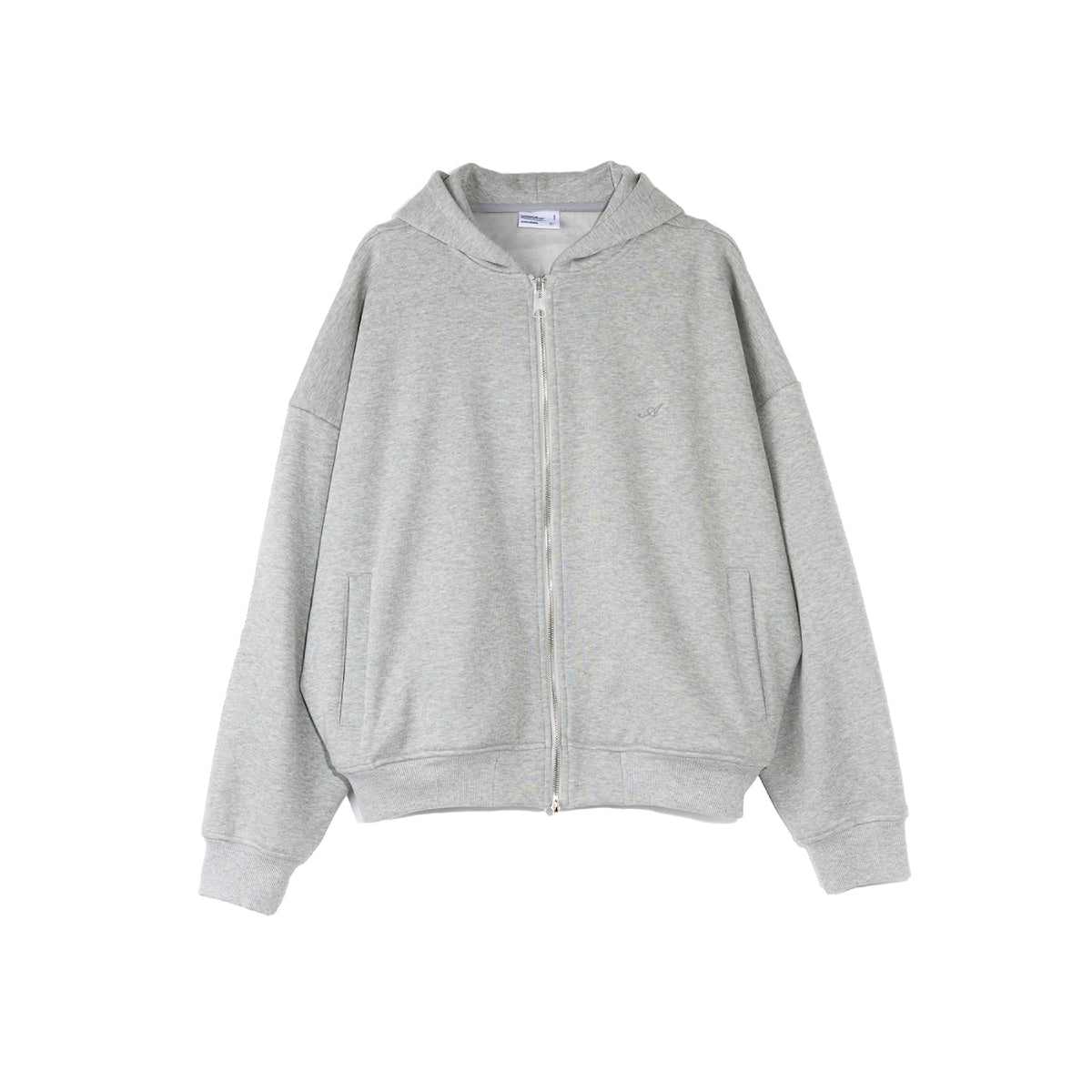 Roaringwild Embroidery Logo Boxy Zip Fleece Hoodie Grey