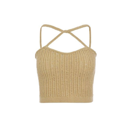 Rocha Roma Wasteland Knitted Cross-Shoulder Strap Vest Khaki