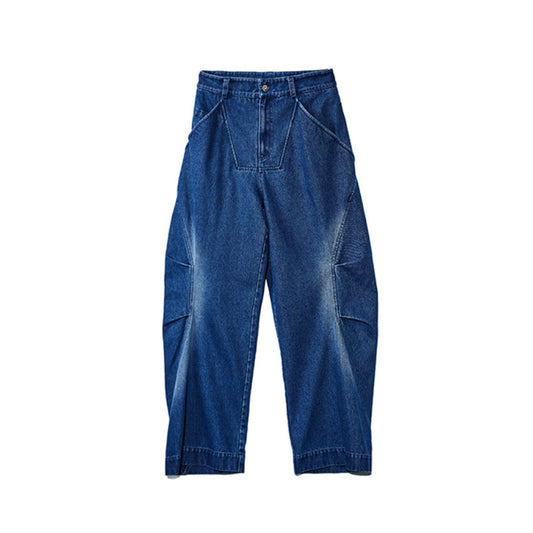 Roaringwild Knee Pleated Denim Pants Blue