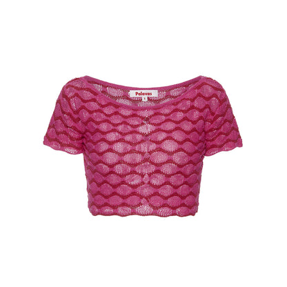 Palavas Mesh Hollow Knit Short Sleeve Top Pink