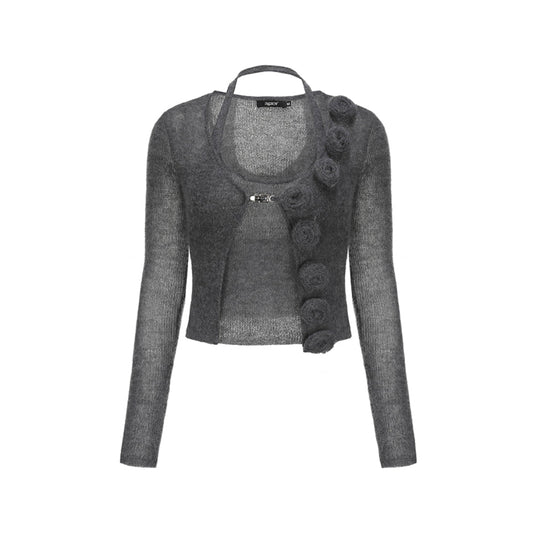 AGAM Rose Mohair Knit Cardigan Gray