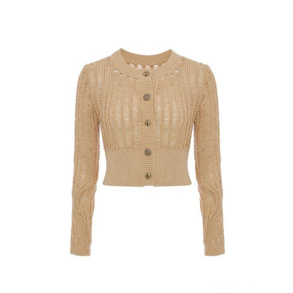 Rocha Roma Wasteland Punk Hollow Knitted Cardigan Khaki