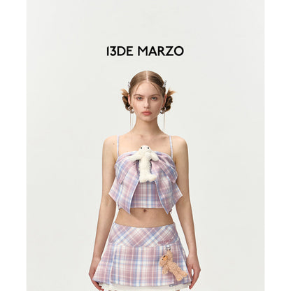 13De Marzo Doozoo Plaid Bow Tank Top Pink