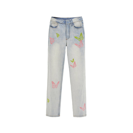 Palavas Embroidered Butterfly Straight-Leg Jeans