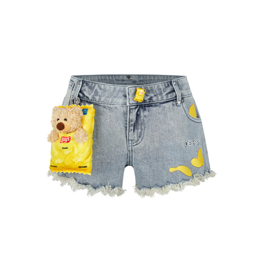 13De Marzo X Lay's Bear Washed Denim Shorts Blue