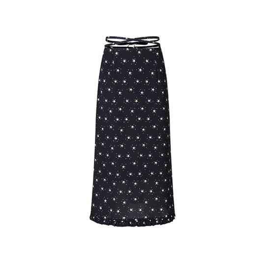 Herlian Daisy Floral Long Skirt Black