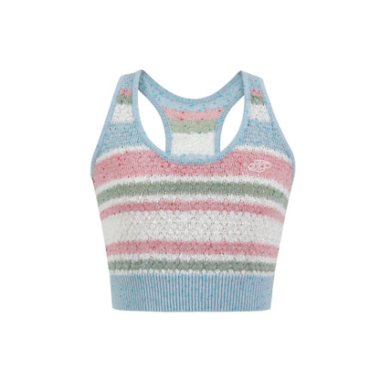 Three Quarters Contrast Color Knitted Striped Vest Top