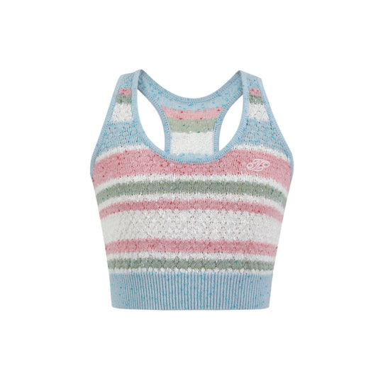 Three Quarters Contrast Color Knitted Striped Vest Top