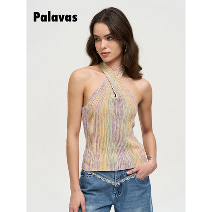 Palavas Ombre Halter Cross Knit Tank Top