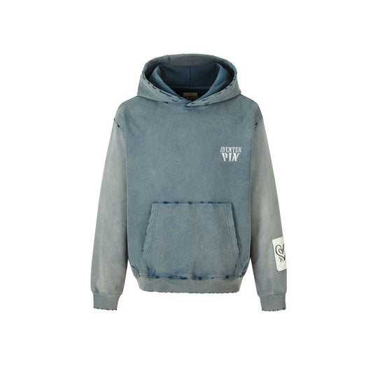 Aventen Pin Patched Logo Washed Hoodie Blue