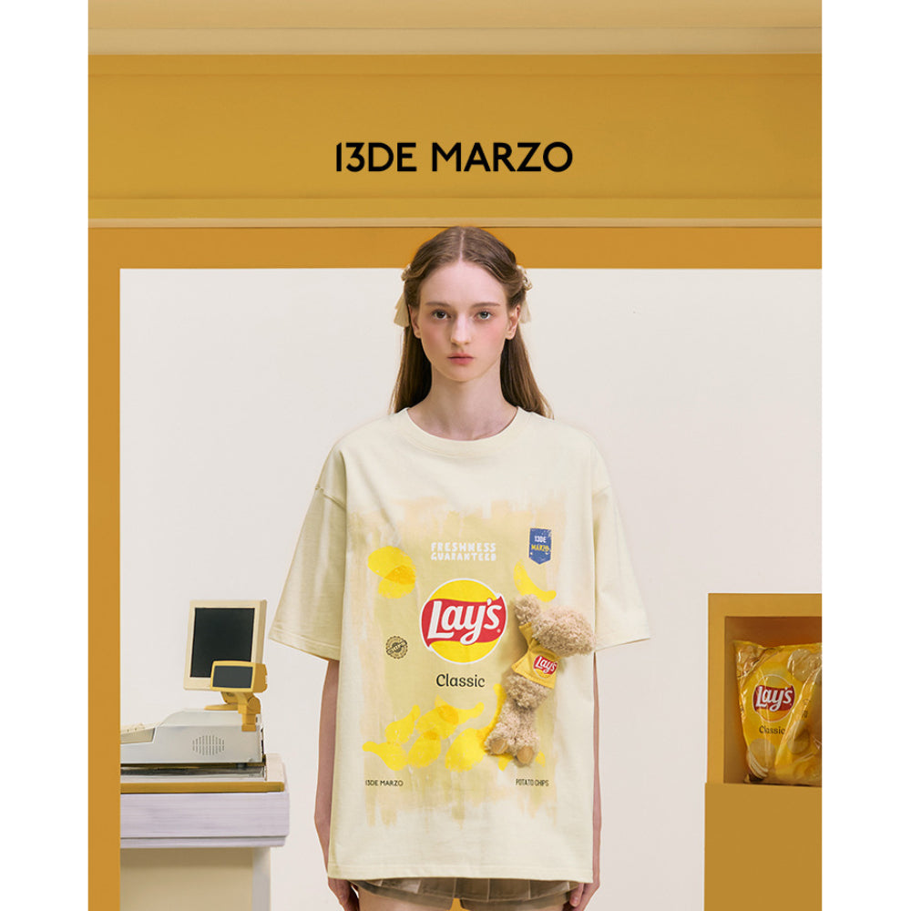 13De Marzo X Lay's Crayon Drawing T-Shirt Beige