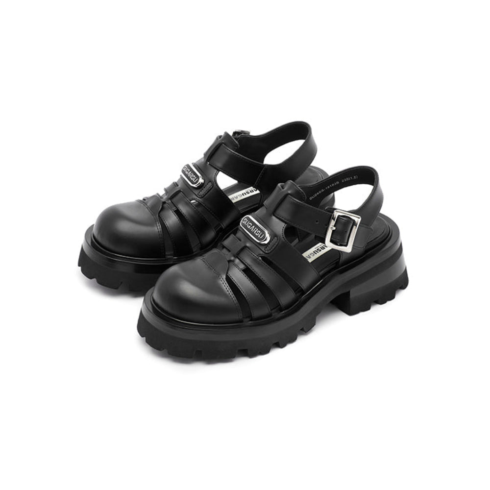 SugarSu Vintage Platform Thick-Soled Roman Sandals Black