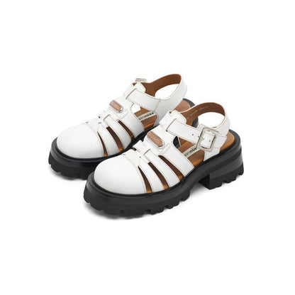 SugarSu Vintage Platform Thick-Soled Roman Sandals White