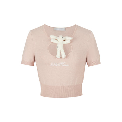 13De Marzo Doozoo Hollow Out Knit Top Pink