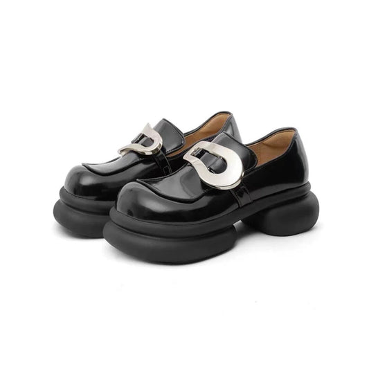 Laber Three Platform Thick-Soled Metal Loafer Black