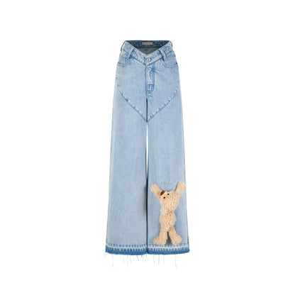 13De Marzo Heart Bear Wide Leg Washed Denim Pants