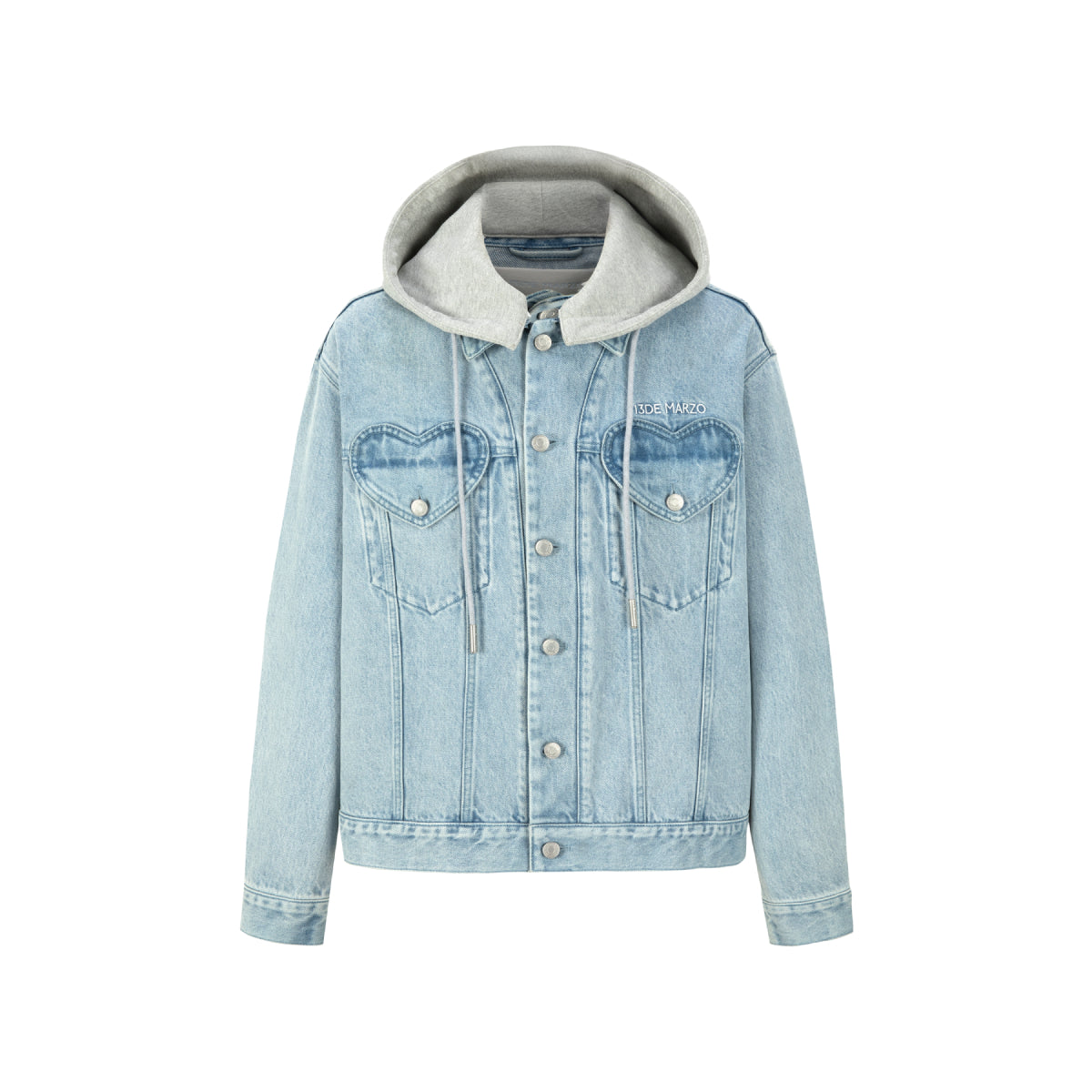 13De Marzo Heart Bear Hooded Denim Jacket