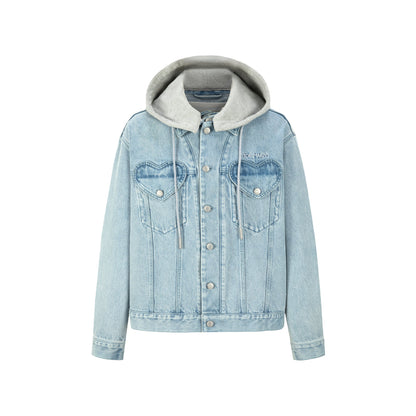 13De Marzo Heart Bear Hooded Denim Jacket