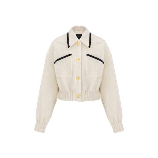 Concise-White Golden Button College Style Woolen Jacket White