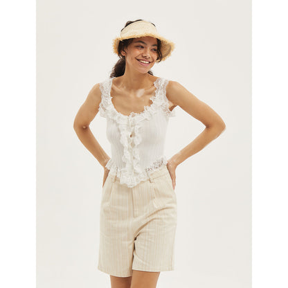 Palavas Lace Edge Slim Vest Top White