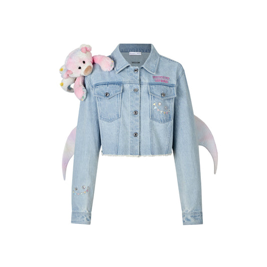 13De Marzo X INSTINCTOY Rainbow Bear Short Denim Jacket