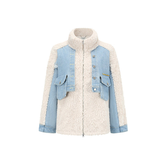 Alexia Sandra Denim Patchwork Fleece Coat