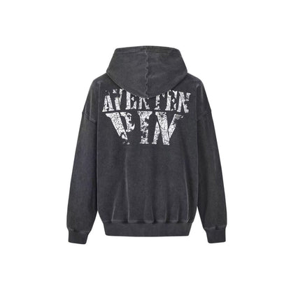 Aventen Pin Cracked Logo Washed Hoodie Washed Black