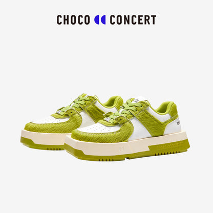 Choco Concert Mis-Matched Horsehair Square Toe Sneaker Lime Green