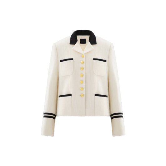 Concise-White Vintage Navy Golden Buckle Woolen Jacket White