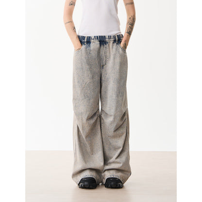 Moditec Knee Wrinkle Washed Denim Pants Grey