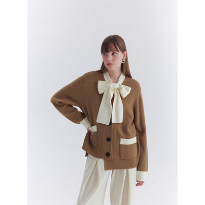 Rumia JO Bowtie Knit Cardigan Camel