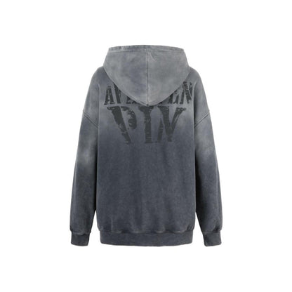 Aventen Pin Washed Faded Logo Hoodie Dark Grey