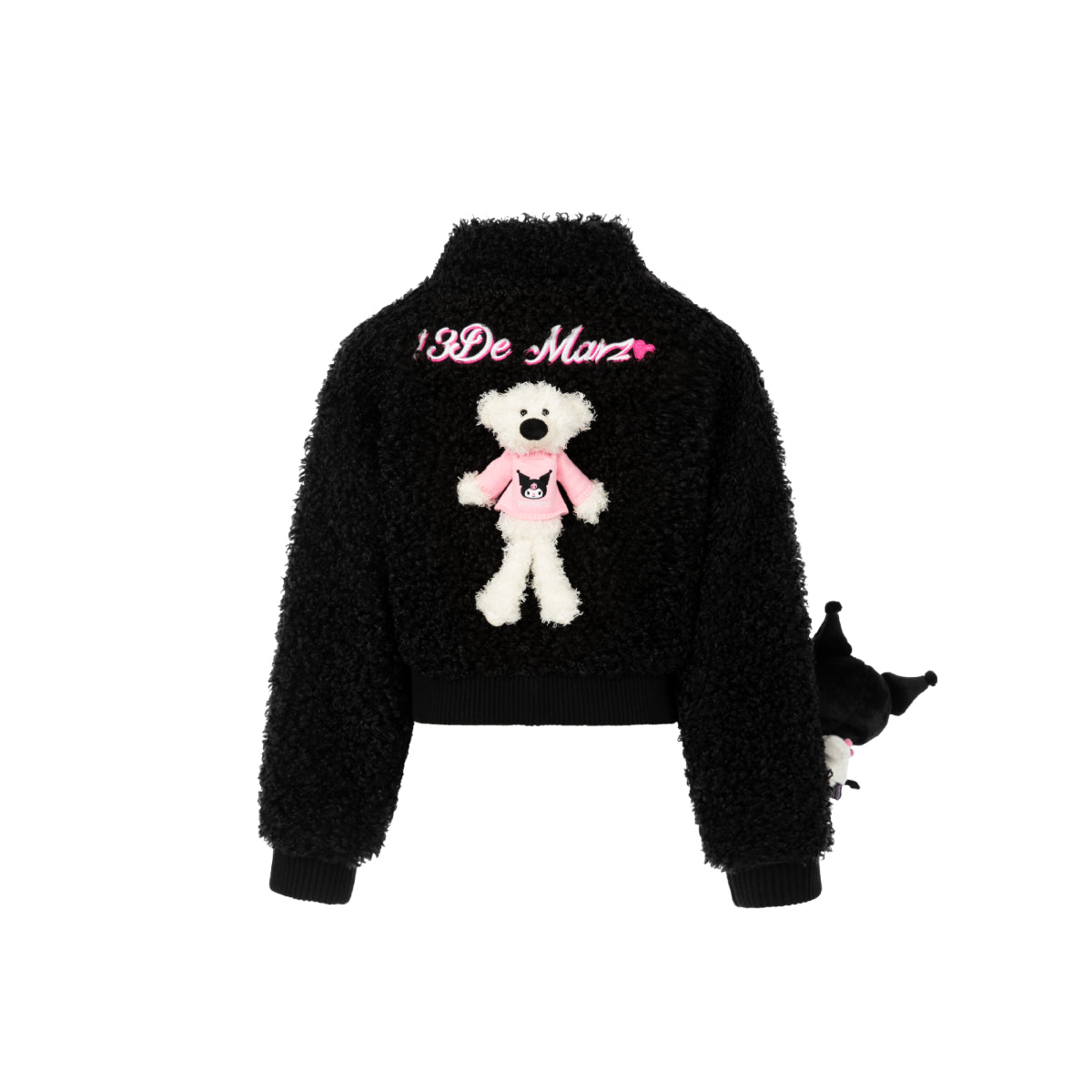 13De Marzo X Kuromi Bear Short Fleece Coat Black