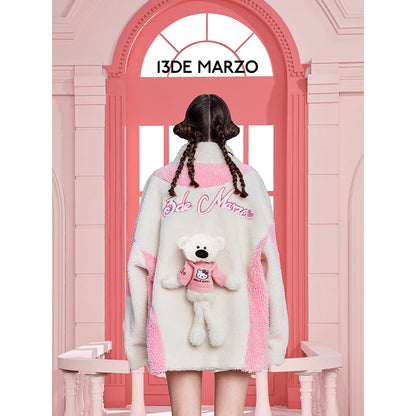 13De Marzo X Hello Kitty Color Blocked Bear Fleece Coat