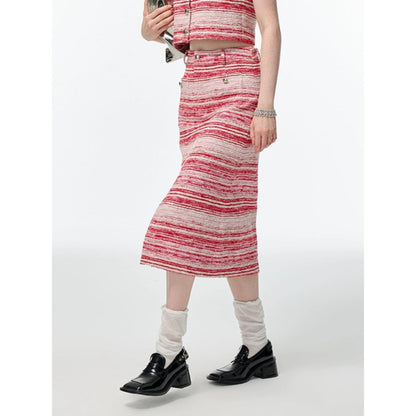 Alexia Sandra Striped Tweed Long Skirt Pink