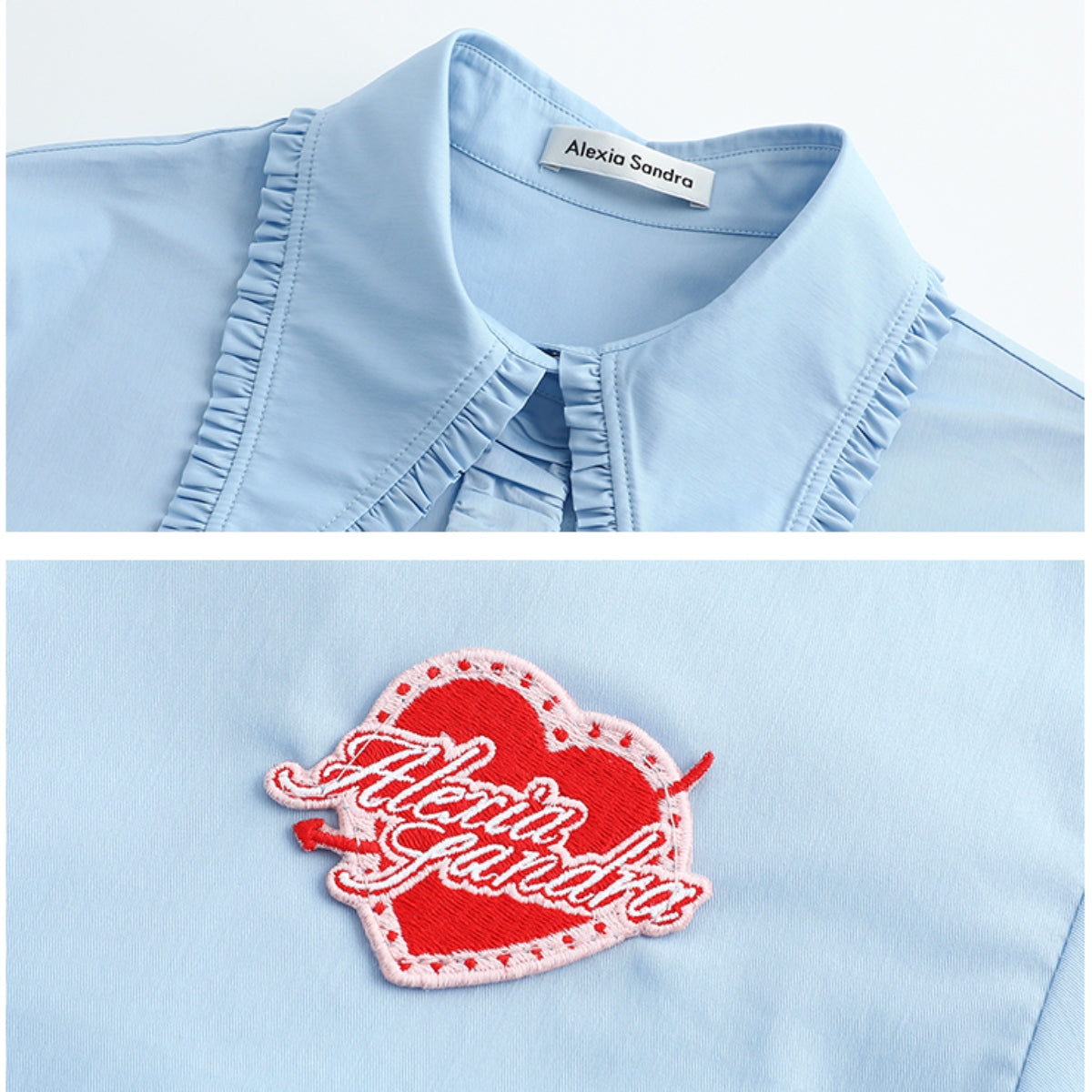 Alexia Sandra Embroidery Heart Ruffled Shirt Blue