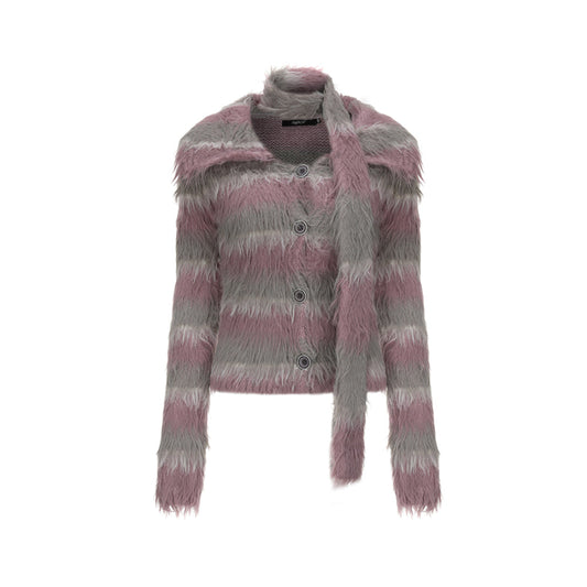 AGAM Striped Fuzzy Fur Cardigan Purple