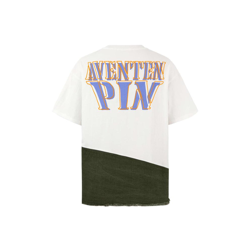 Aventen Pin Denim Bottom Patchwork Tee White